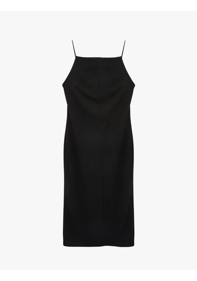Koton Slim Fit Yırtmaç Detaylı İnce Askılı Halter Yaka Midi Kalem Elbise Siyah 6sak80160ek