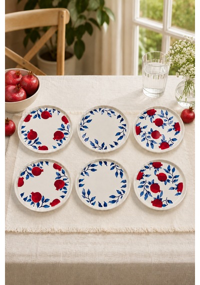 Nar 6'lı Handmade Stackable Seramik Pasta Tabak Seti - Premium Sunum & Kahvaltı Takımı - 20 Cm Beyaz