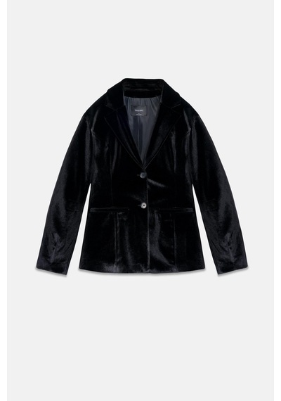 Kadın Siyah Balon Kol Kadife Blazer Siyah