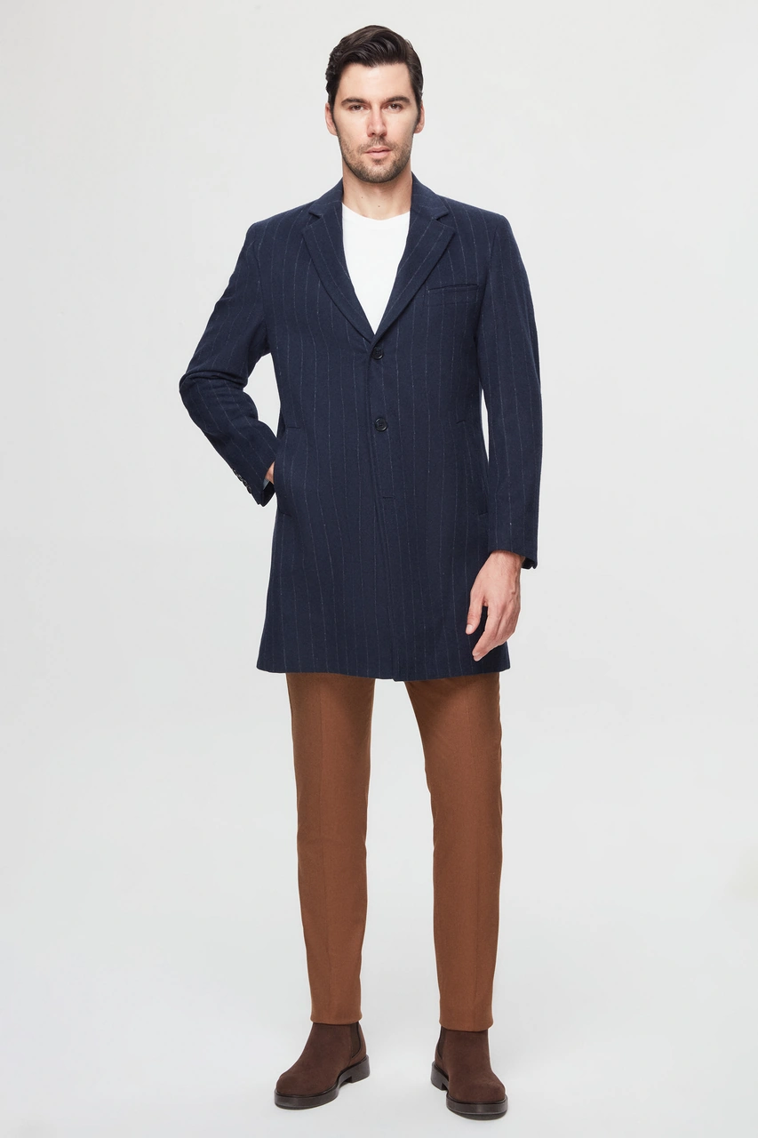 D's Damat Ds Damat Regular Fit Lacivert Çizgili Yünlü Palto 1hf083220016m 101