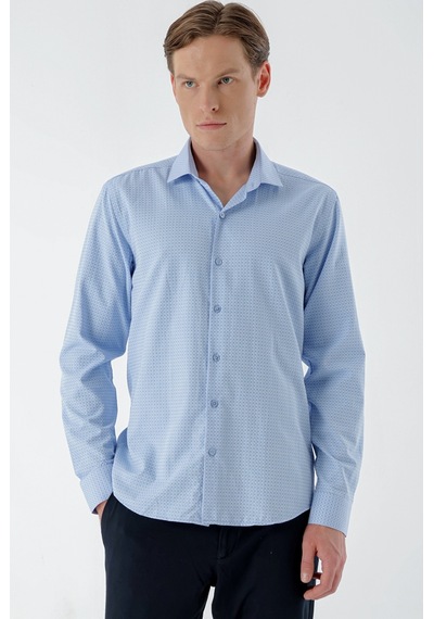 Morven Erkek Mavi Trend Baskılı Desenli İtalyan Yaka Slim Fit Gömlek 24mc004010300 Mavi