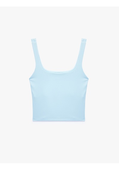 Koton Kare Yaka Slim Fit Kalın Askılı Crop Üst Mavi 6sak10228ek