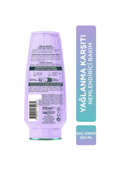 L'oréal Paris Elseve Hydra Hyaluronic Pure Salisilik Asit İçeren Yağlanma Karşıtı Nemlendirici Saç Kremi 250ml