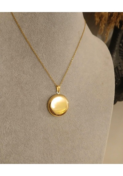 Yuvarlak Açılır Fotoğraf Konulabilen Kapaklı Solmaz Paslanmaz Çelik Kolye Gold