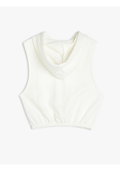 Koton Kol Açıklığı Geniş Kolsuz Kapüşonlu Crop Sweatshirt Kırık Beyaz 5sak30048ek Ekru