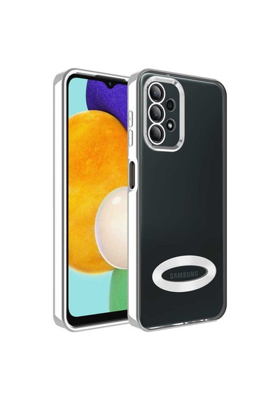 Samsung Uyumlu Galaxy A13 4g Kılıf Kamera Korumalı Logo Gösteren Zore Omega Kapak Gümüş