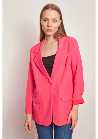 Yakalı Kolu Katlamalı Cep Kapaklı Salaş Boyfriend Oversize Hafif Likralı Kumaş Blazer Ceket-koyu Pembe K.pembe Yakalı Kolu Katlamalı Cep Kapaklı Salaş Boyfriend Oversize Hafif Likralı Kumaş Blazer Ceket-koyu Pembe K.pembe