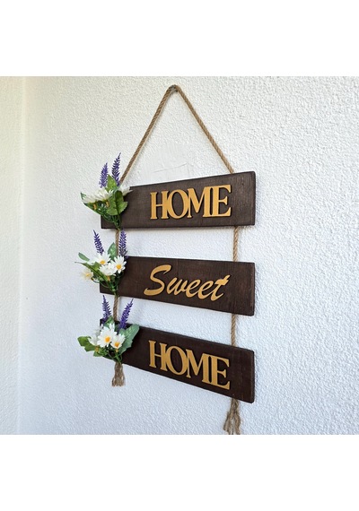 Papatya Çiçekli Home, Sweet, Home Duvar Süsü Ceviz