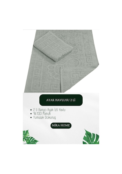 2 Li Ayak İzli Banyo Ayak Havlusu %100 Pamuklu Renkli 50x70 Cm Menom Gri