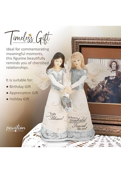 82417 Elements Angels - Truly Blessed To Have A Wonderful Friend Like You 12,7 Cm Çift Melek Heykelcik, Gümüş, Kahverengi, Bronz/bej, 14 Cm