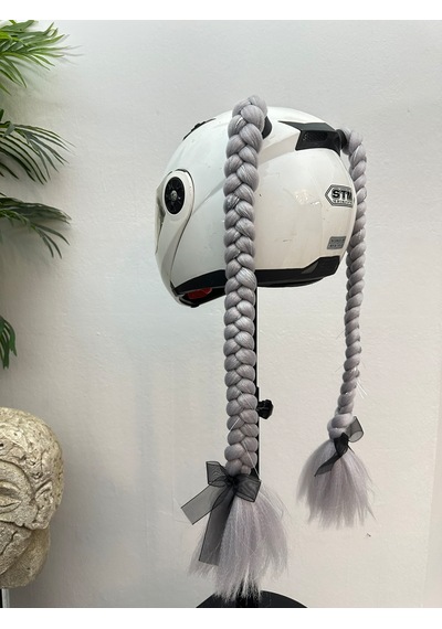 Motor & Motosiklet Gri Simli Çift Örgü Saç Kask Dış Aksesuarı Diğer