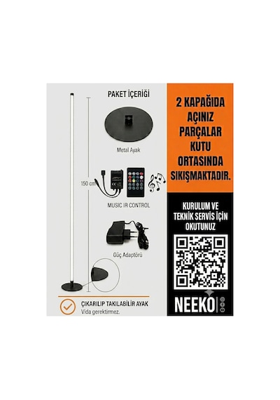 Sondra -sese Ve Müziğe Duyarlı - Kumandalı -oda Aydınlatma Sistemi Full Rgb- Çok Özellik 150 Cm Siyah