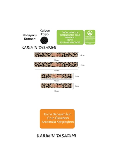Queen Yazılı Leopar Desenli Karbon Kapı Eşiği Koruyucu Seti 4 Kapı Kadınlara Özel Premium Sticker