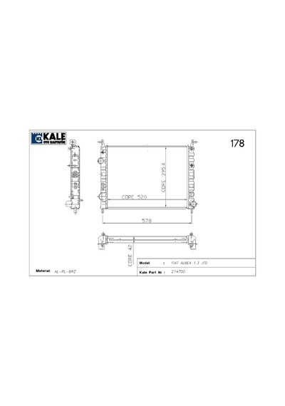 Radyatör Fıat Palıo Albea 1.3 Jtd 2 Sıra Alüminyum Brazing Sistem 0133302ab