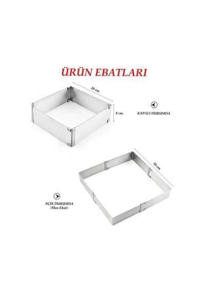 Ayarlanabilir Kare Model Kelepçeli Kek Çemberi Paslanmaz Çelik Kek Pasta Hamur Kalıbı 20/40cm Paslan Diğer