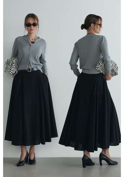 Suud Collection Siyah Liza Kemerli Etek