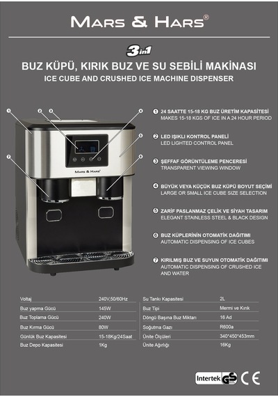 Buz Makinesi Bütün Buz -kırık Buz Ve Soğuk Su Sebili Lcd Dokunmatik Kontrol Paneli