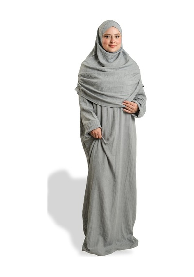 Hürrem Bone 2 Parça Namaz Elbisesi Dokuma Kendinden Desenli 2502 15 Gri