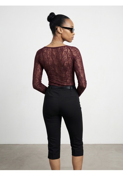 Dilvin 32625 Dantel Şerit Detaylı Top-bordo
