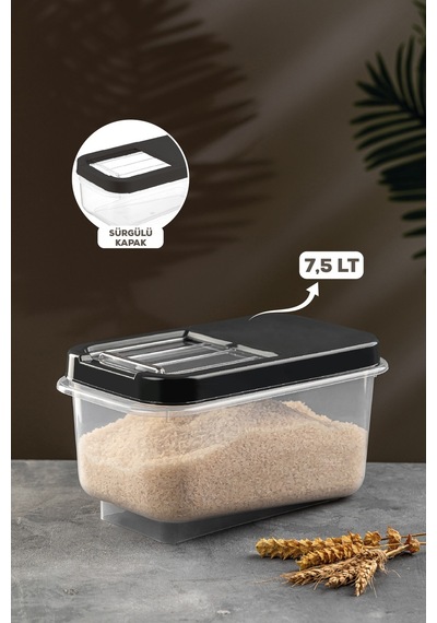 Meleni Home Multibox 7,5 Lt Bakliyat Saklama Kabı - Kayar Kapaklı Erzak Saklama Kabı Un Kabı Antrasit