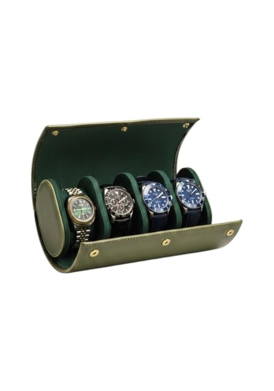 4 Lü Deri Saat Kutusu Silindir Tasarım Taşınabilir Saat Saklama Organizer 24x11x7 Cm Haki Çok Renkli