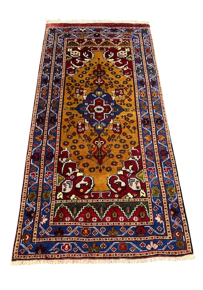 El Dokuma Sıfır Obruk Halısı 100x200 Kök Boya %100 Yün Halı Hardal