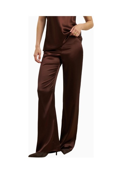 Because Of Alice Formal Satin Straight Leg Trousers Saten Düz Paça Kadın Pantolon Koyu Kahverengi