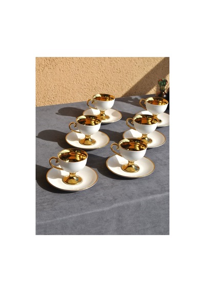 6 Kişilik Porselen Altın Yaldızlı Ayaklı Kahve Fincan Takımı 90 Ml Gold Kahve Fincanı
