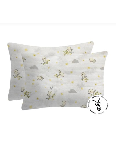 Flanel Pazen Fermuarlı Bebek Yastık Kılıfı 35x45 2 Adet Beyaz- Sarı