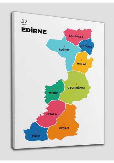 Doğaltercih Edirne  İli ve İlçeler Haritası  Dekoratif Kanvas Tablo 1327