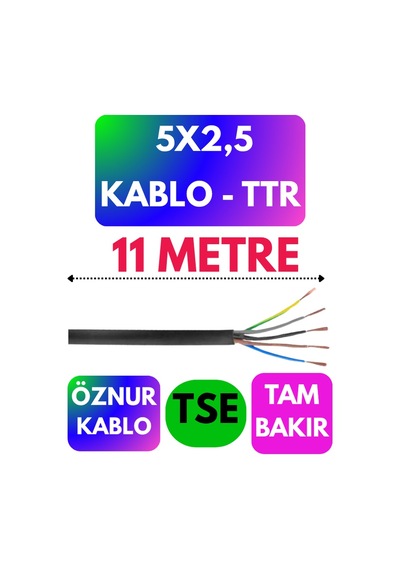 Öznur 5x2,5 Ttr Kablo Siyah Metre Seçenekli - 11 Metre