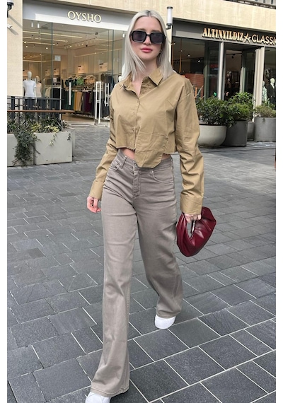 Madmext Sütlü Kahve Straight Wide Kadın Jean Mg2000-sütlü Kahve Sütlü Kahverengi