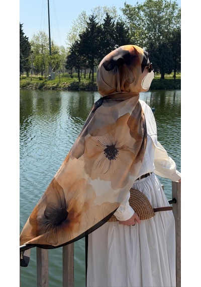 Qalortex Scarf Pamuklu Rosaly Desen Şal-gold