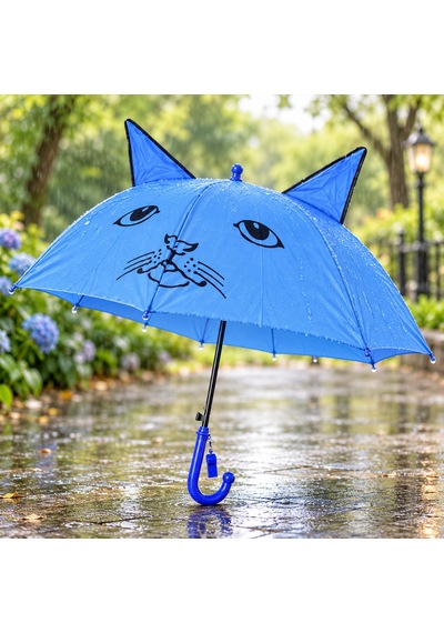Mubx Kedi Kulaklı Çocuk Şemsiyesi 76 Cm Çap Sevimli Figürlü Düdüklü Yağmur Şemsiyesi Mavi
