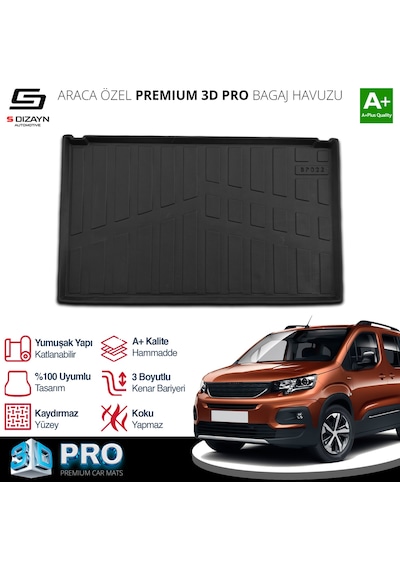 S-dizayn Peugeot Rifter Seperatörlü 3d Pro Bagaj Havuzu 2019 Üzeri A+ Kalite