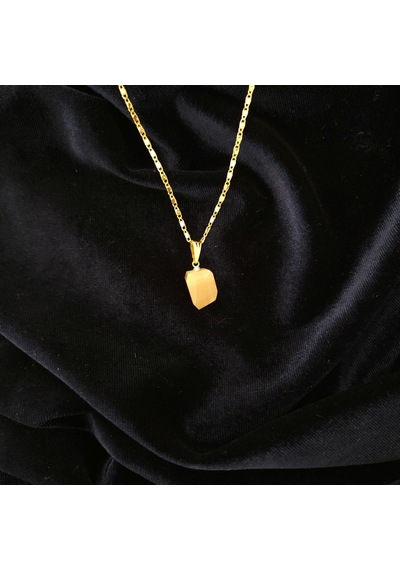 Doğal Pembe Kalsedon Taşlı Tamburlanmış Gold Kulp Detaylı Çelik Zincirli Kolye
