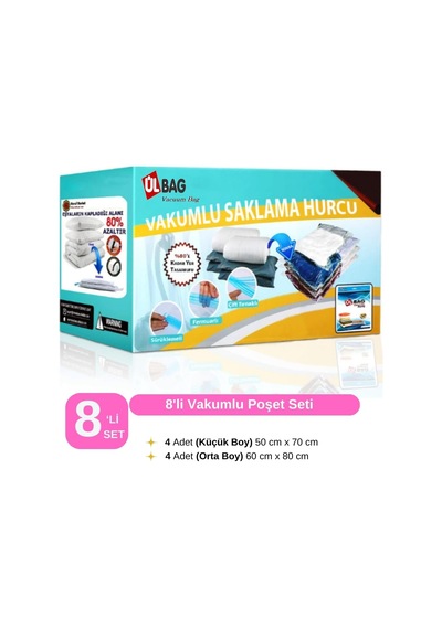 Tr 8'li Vakumlu Saklama Poşeti 4 Ad. L + 4 Ad Xl Vakumlu Poşet - Vakumlu Hurç - Vakumlu Torba