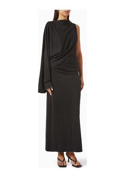 Acler Odder Midi Elbise - Jersey - %70 Viskoz, %30 Polyester - Çıkarılabilir Omuz Kolu Siyah