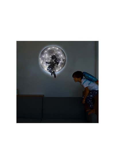 Kişiselleştirilebilir Led Işıklı Epoksi Cam Katmanlı Tablo Astronot Dolunay Gri - 738250971 Gri