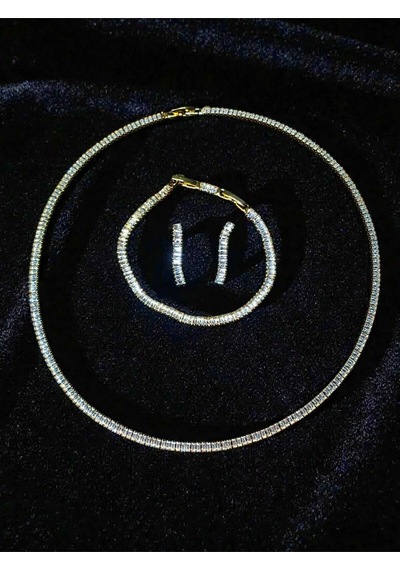 Işıltılı Tam Tur Su Yolu Set Altın Kaplama Baget Görünümlü Zirkon Taşlı Gold