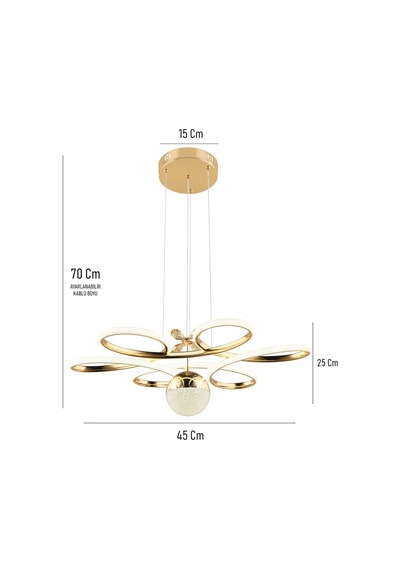 Goldlüks 3 Renk Ledli Kumandalı Çiçek Avize Altın