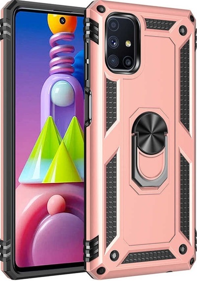 Samsung Galaxy Uyumlu M51 Kılıf Sert Silikon Yüzüklü Stand Özellikli Kapak
