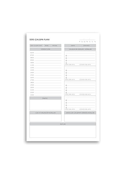 Masaüstü Ders Çalışma Planlayıcı 60 Yaprak 17x24 Cm Günlük & Haftalık Program Defteri Öğrenci Planlama Bloknotu