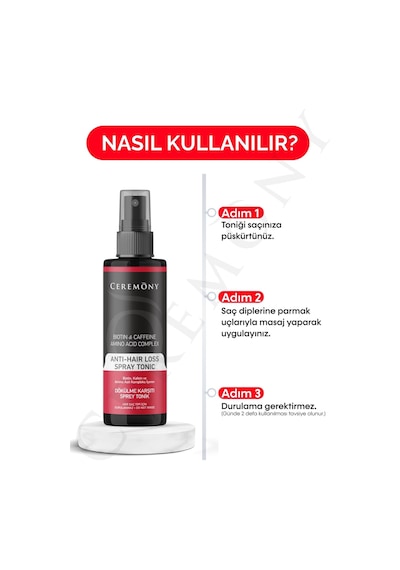 Ceremony Biotin & Caffeine & Amino Acid Complex İçeren Dökülme Karşıtı Sprey Tonik 12 x 250 ML