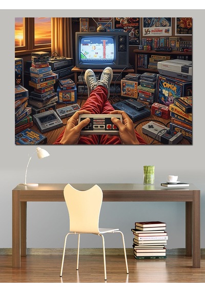 Ahşap Tablo Retro Oyun Odasında Video Keyfi
