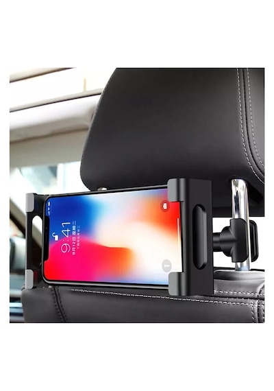 Koltuk Arkası Telefon & Tablet Tutucu Ayarlanabilir Kol + 360 Dönebilir Başlık Araç İçi Telefon Tutucu Siyah