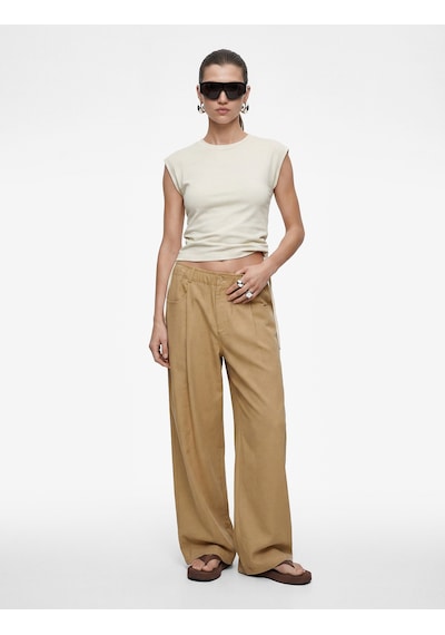 Koton Modal Kumaş Beli Lastikli Cepli Düz Geniş Paça Baggy Pantolon Khakı 6sak40161ew Haki