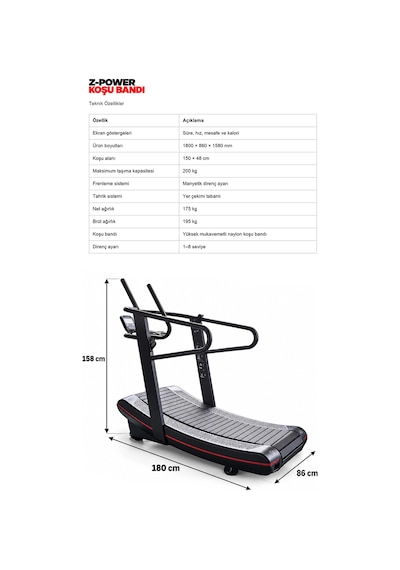 Z-power Kavisli Motorsuz Koşu Bandı Curved Treadmill Runner
