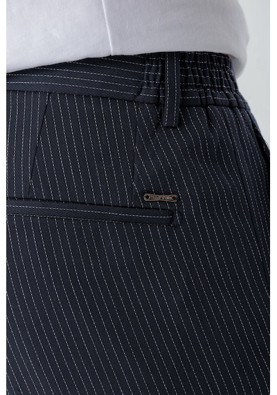 Morven Erkek Lacivert Poliviskon Trend Çizgili Slim Fit Classic Pantolon Lacivert