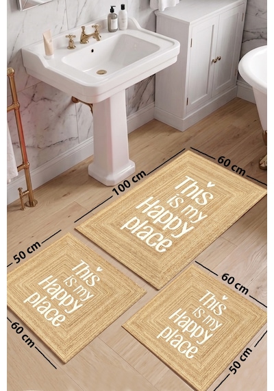 Matted 60x100 50x60 50x60 Kaydırmaz Tabanlı 3'lü Banyo Paspas Seti Takımı Sarı